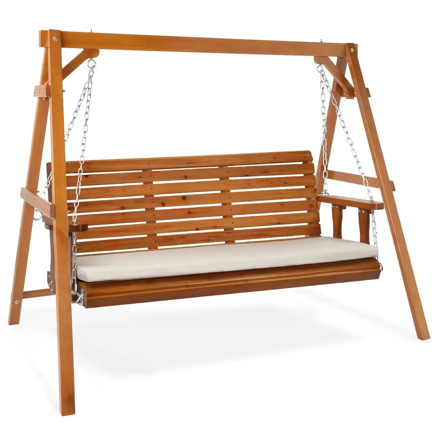 5 FT Outdoor Porch Swing with Frame, Patio Hanging Swing & Stand with Extra Cushions Heavy Duty 880 LBS for Yard,, Customized