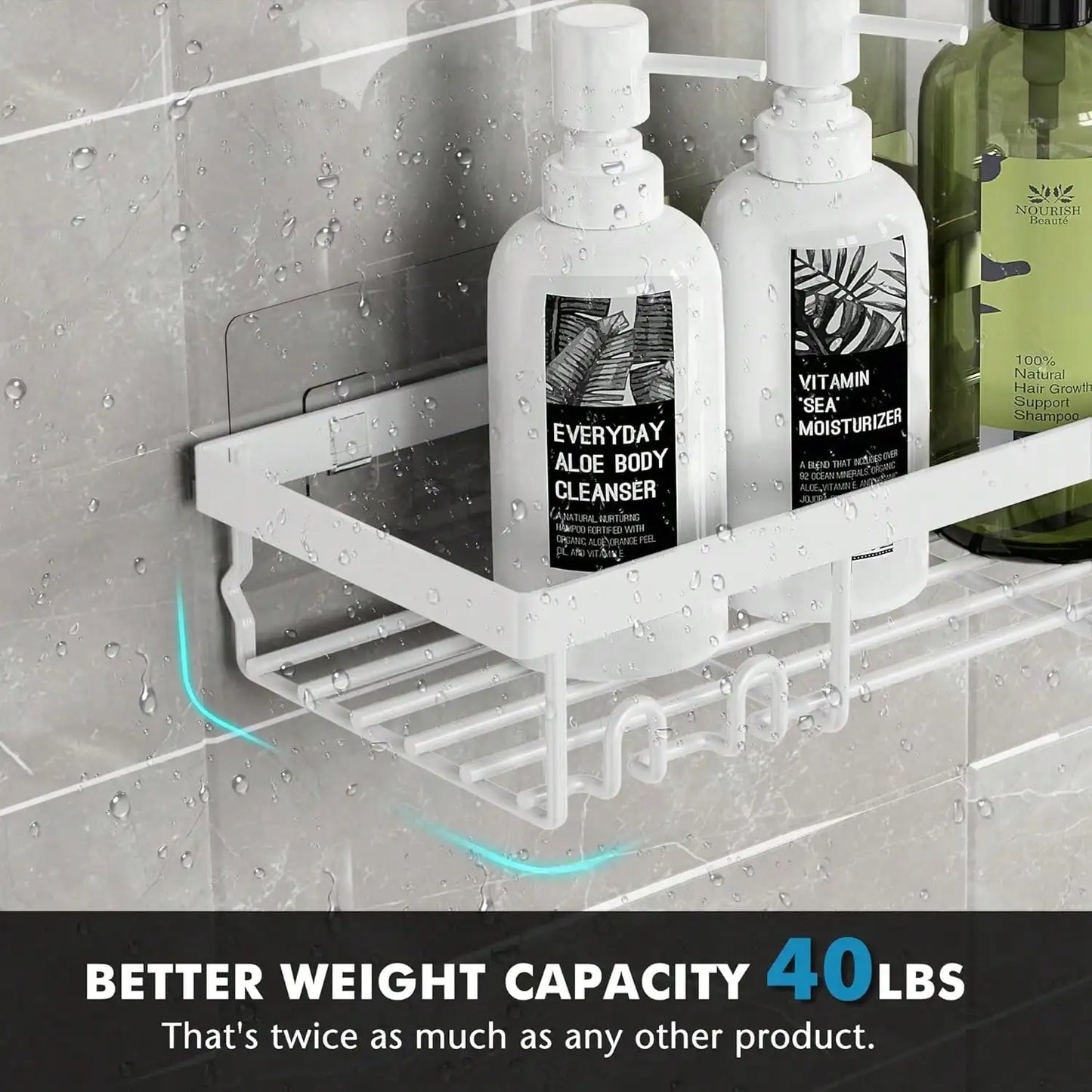 5-Pack Rustproof Stainless Steel Adhesive Shower Caddy No-Drilling Bathroom Storage Shelves