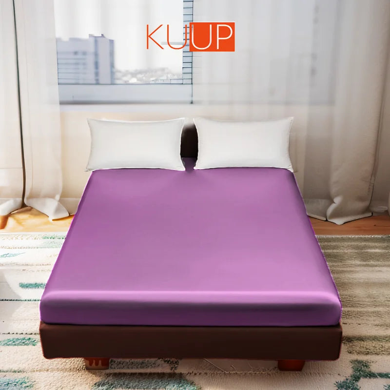 Kuup 100%Polyester 1pcs satin surface Bedding Fitted Sheet（No pillowcase）Elastic Band Around Mattress Cover King Bed Cover Sheet