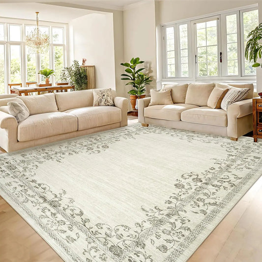 HiMISS Washable Floral Border Area Rug for Living Room Bedroom