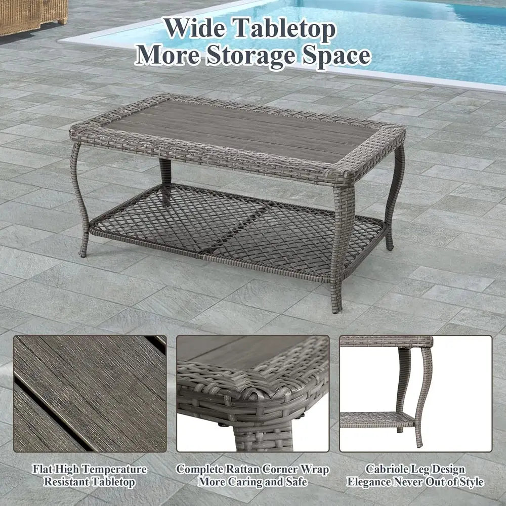 Wicker Outdoor Patio Furniture Set With Sectional Sofa And Table