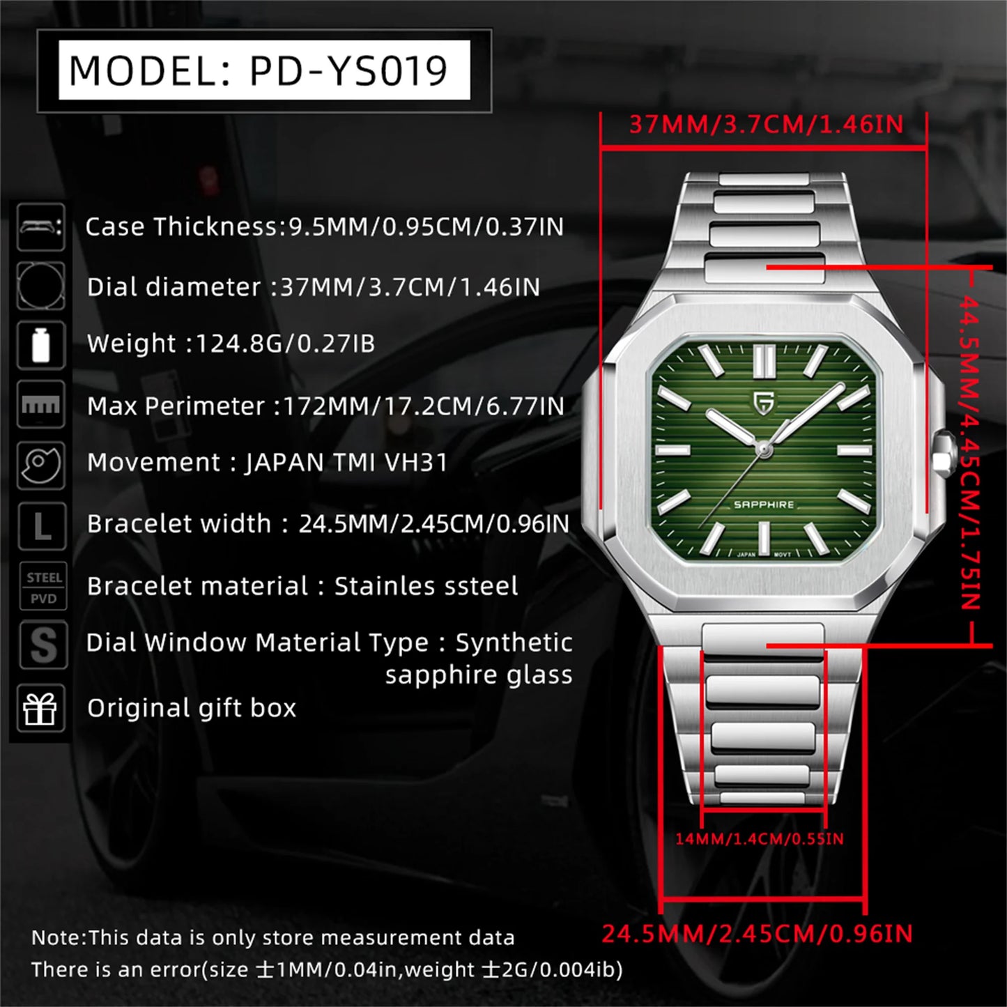 Pagani Design Men's Quartz Wristwatch 10 Bar Waterproof Stainless Steel