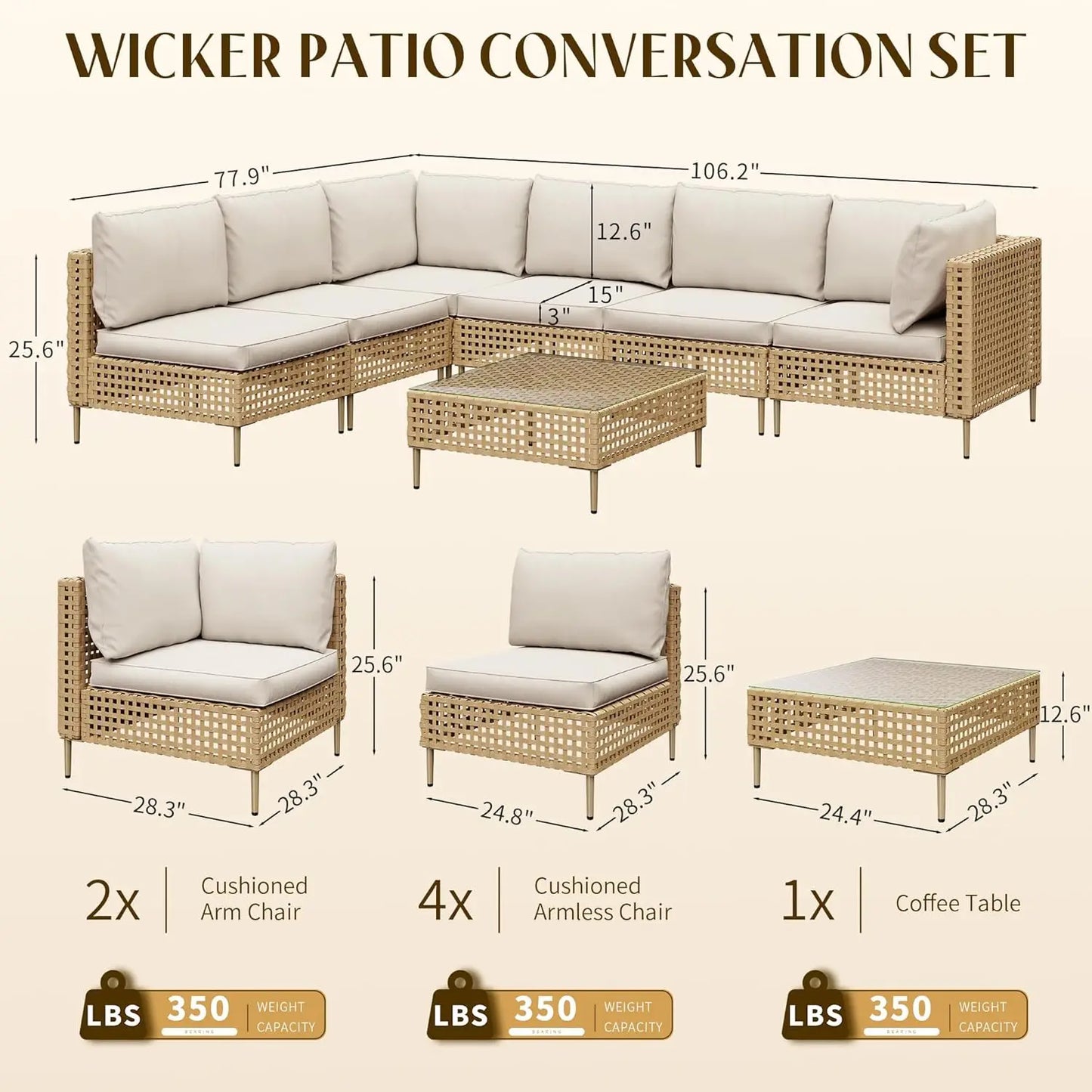 7 Piece Wicker Outdoor Sectional Sofa Set With Coffee Table