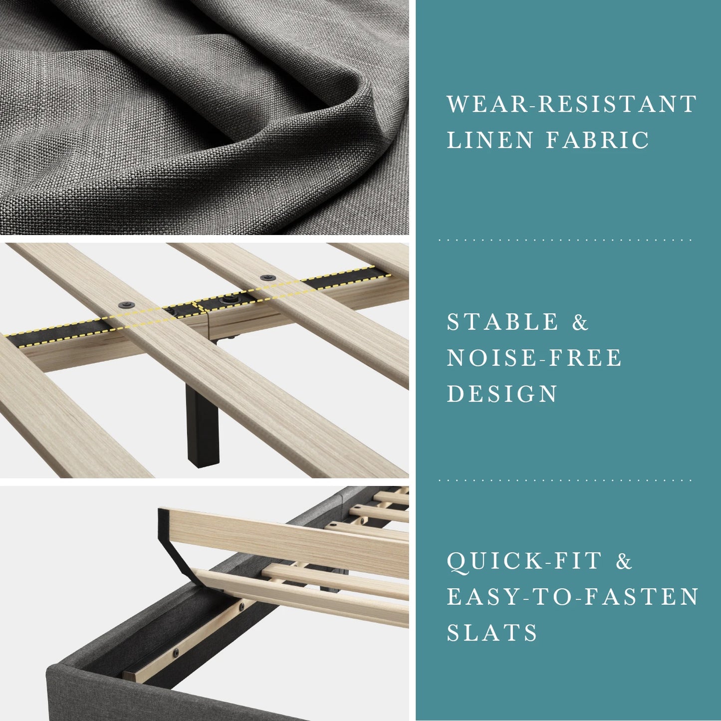 HOOMIC Upholstered Bed Frame With Adjustable Headboard And Noise Free