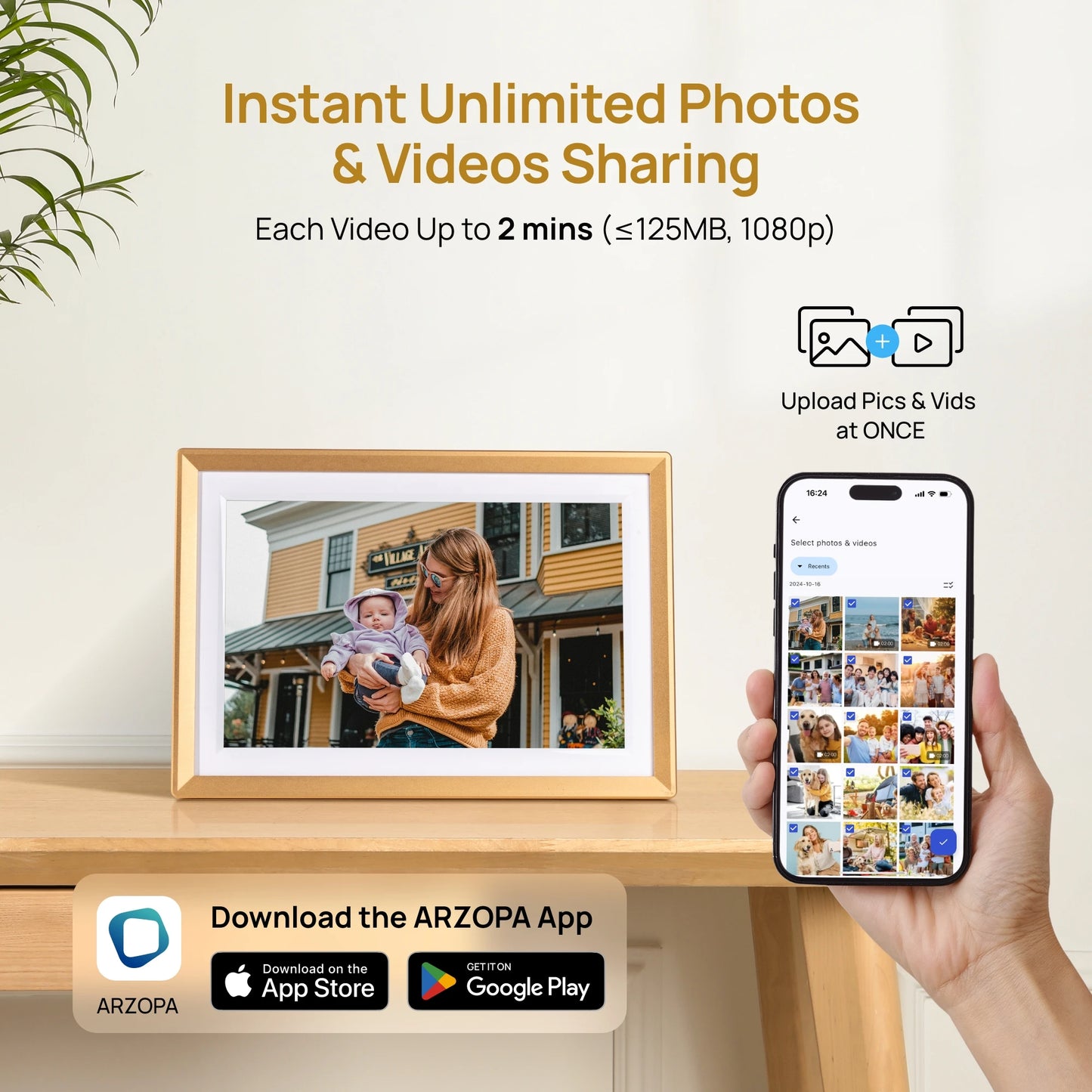 ARZOPA Metal Digital Picture Frame WiFi 10.1" HD IPS Touch Screen Smart Photo Frame Unlimited Photos Videos,Perfect Gifts family