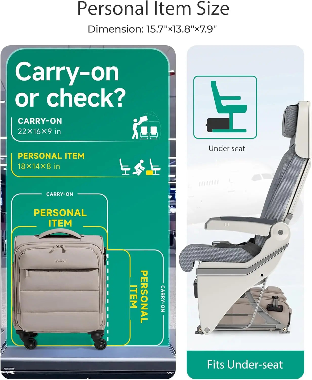 Lightweight Underseat Luggage With Wheels And Wet Dry Pockets