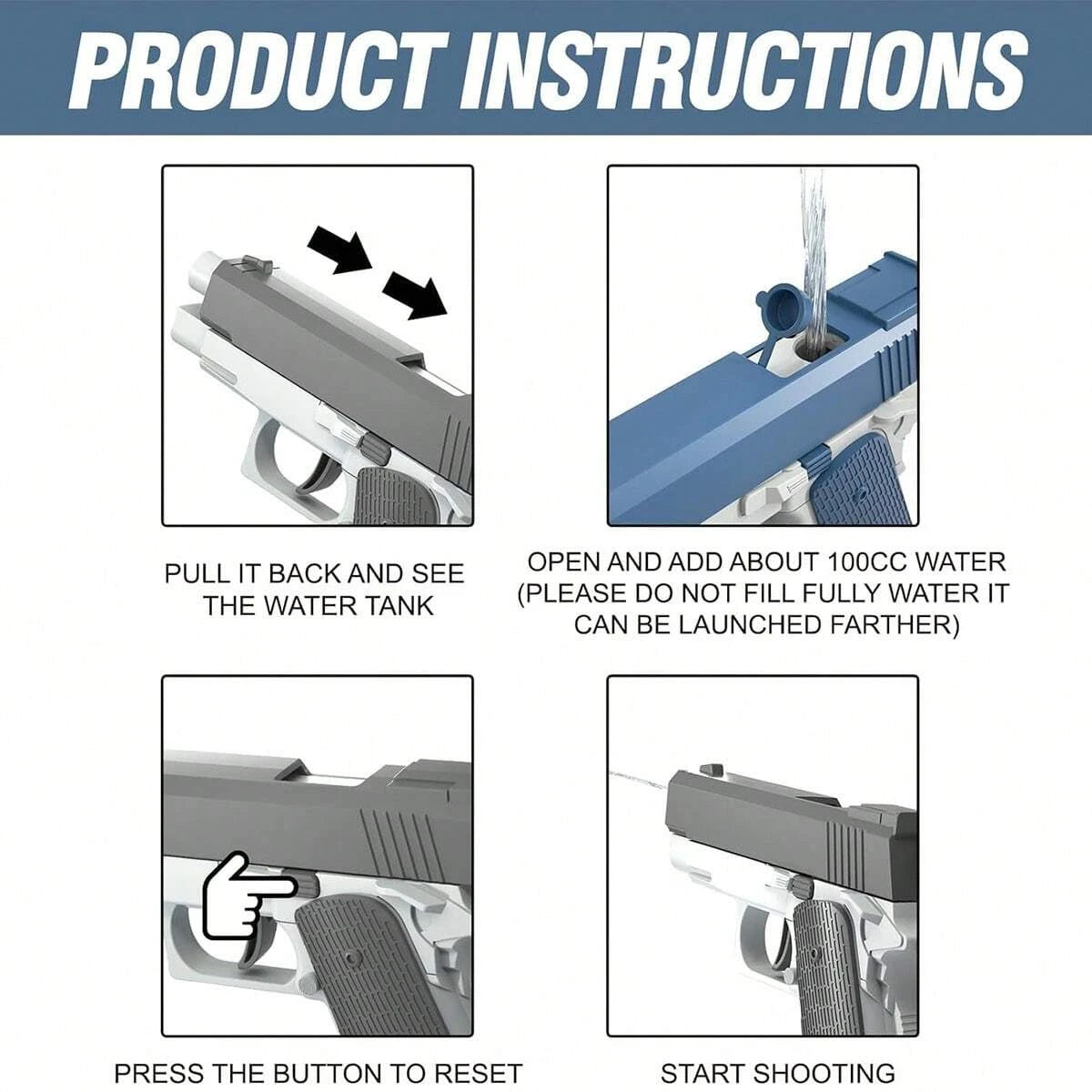 M1911 Water Gun Pistol Squirt Gun Outdoor Pool Beach