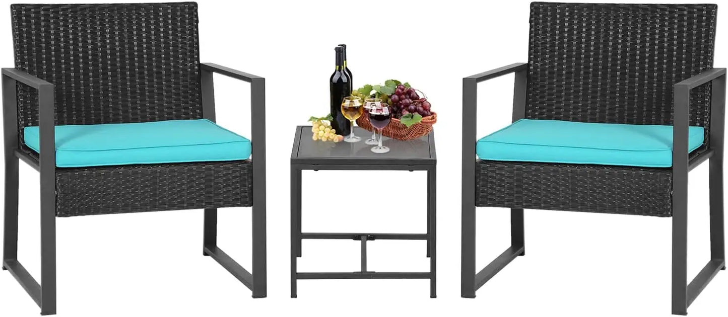 Outdoor 5 Piece Wicker Patio Conversation Set For Backyard Porch