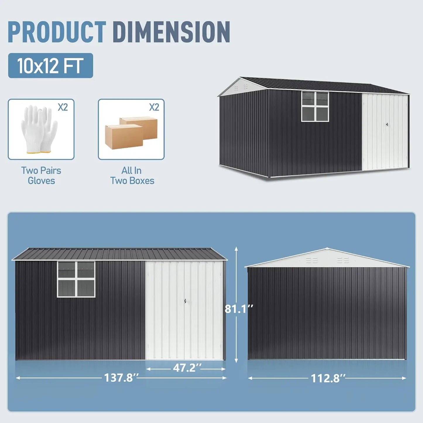 VIWAT Outdoor Metal Storage Shed With Window Lockable Heavy Duty Frame