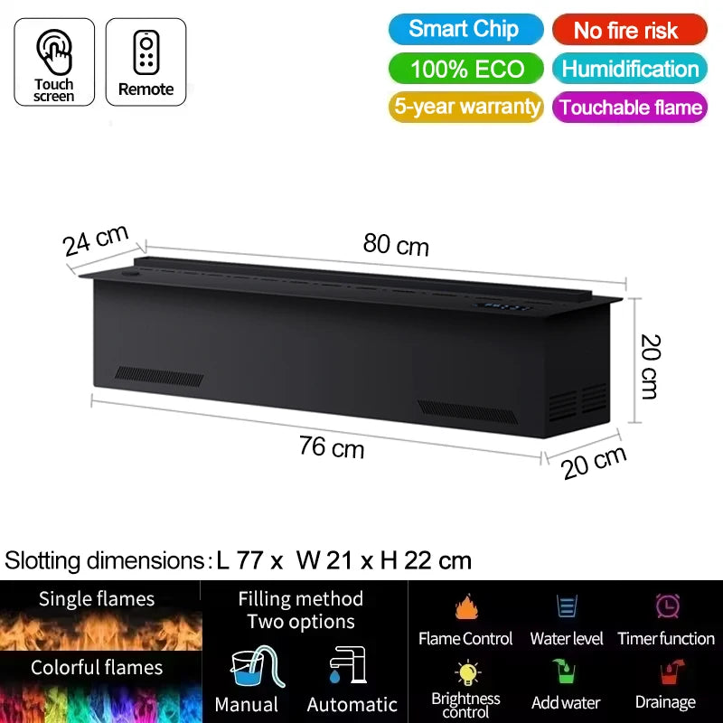 AFLYEVER Smart Water Vapor Fireplace 3D Flame Tuya App