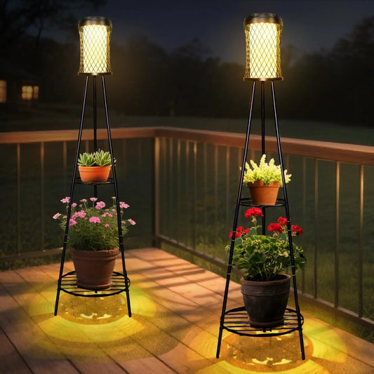 XMSJ Solar Floor Lamps With Plant Stand 2 Pack Outdoor