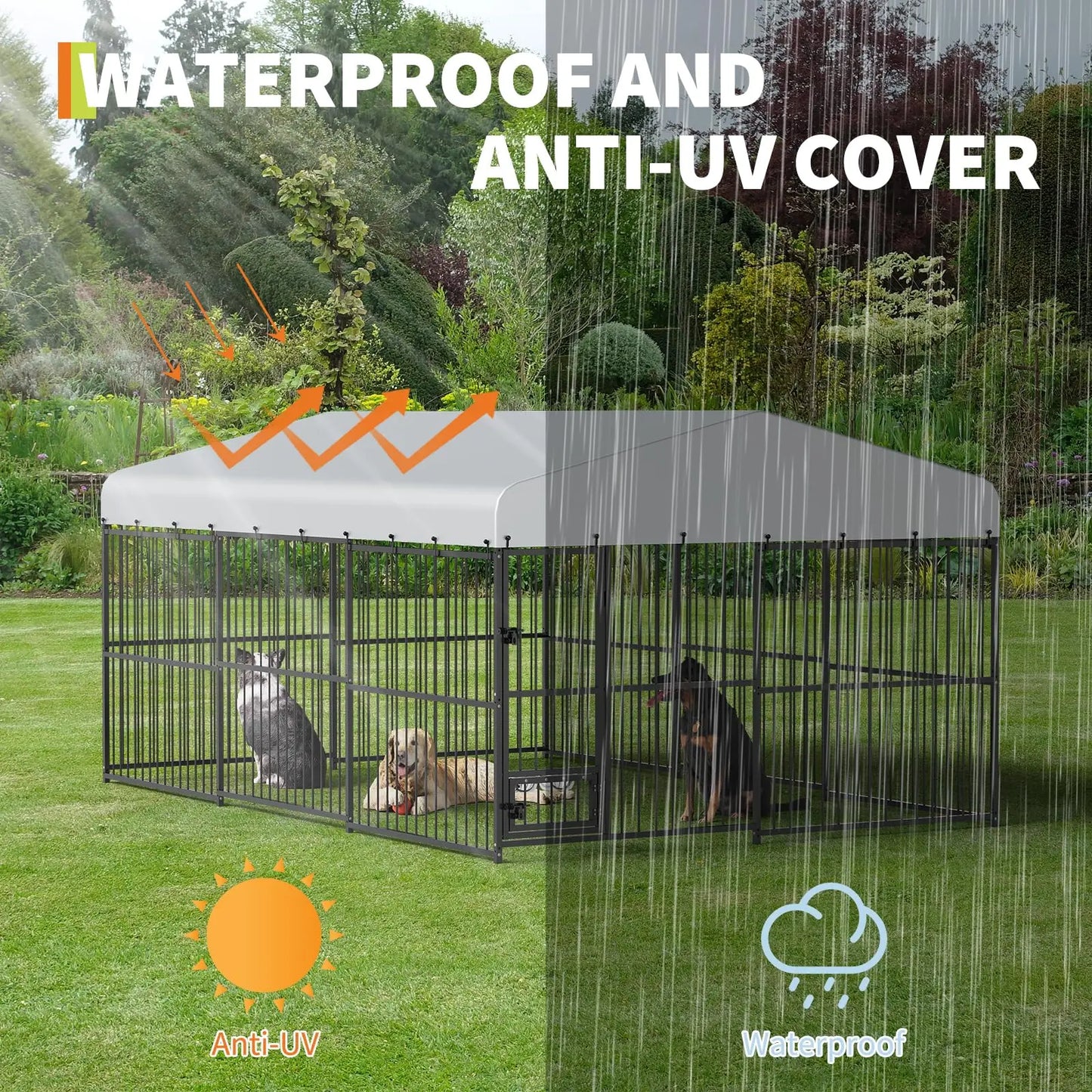 HiMISS Heavy Duty Outdoor Dog Kennel Enclosure With Waterproof Cover