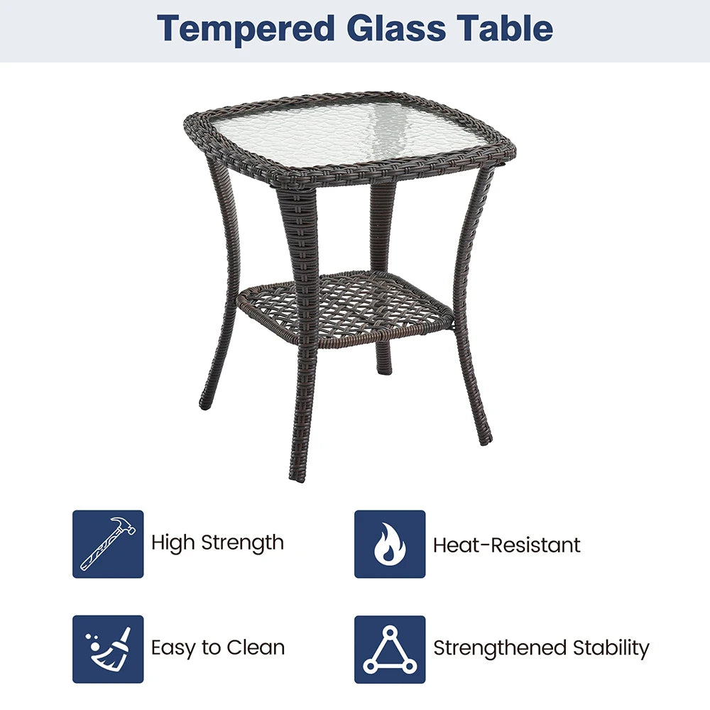 3-Piece Wicker Swivel Rocking Patio Set, 2 Chairs & Glass Table, Rattan Outdoor Furniture With Cushions For Patio Porch Backyard