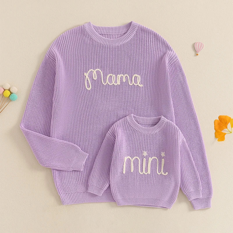 Lioraitiin Family Matching Sweaters Mommy and Me Embroidered Knitwear