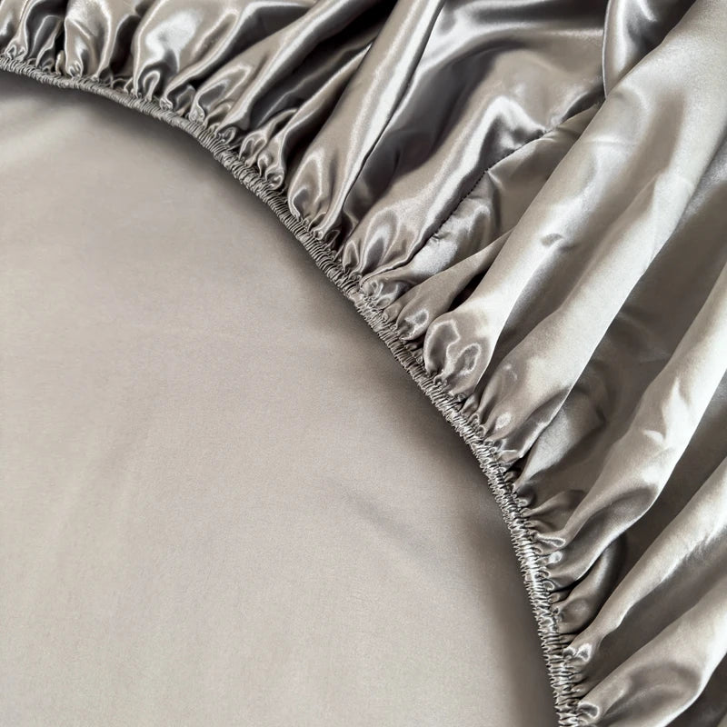 Kuup 100%Polyester 1pcs satin surface Bedding Fitted Sheet（No pillowcase）Elastic Band Around Mattress Cover King Bed Cover Sheet