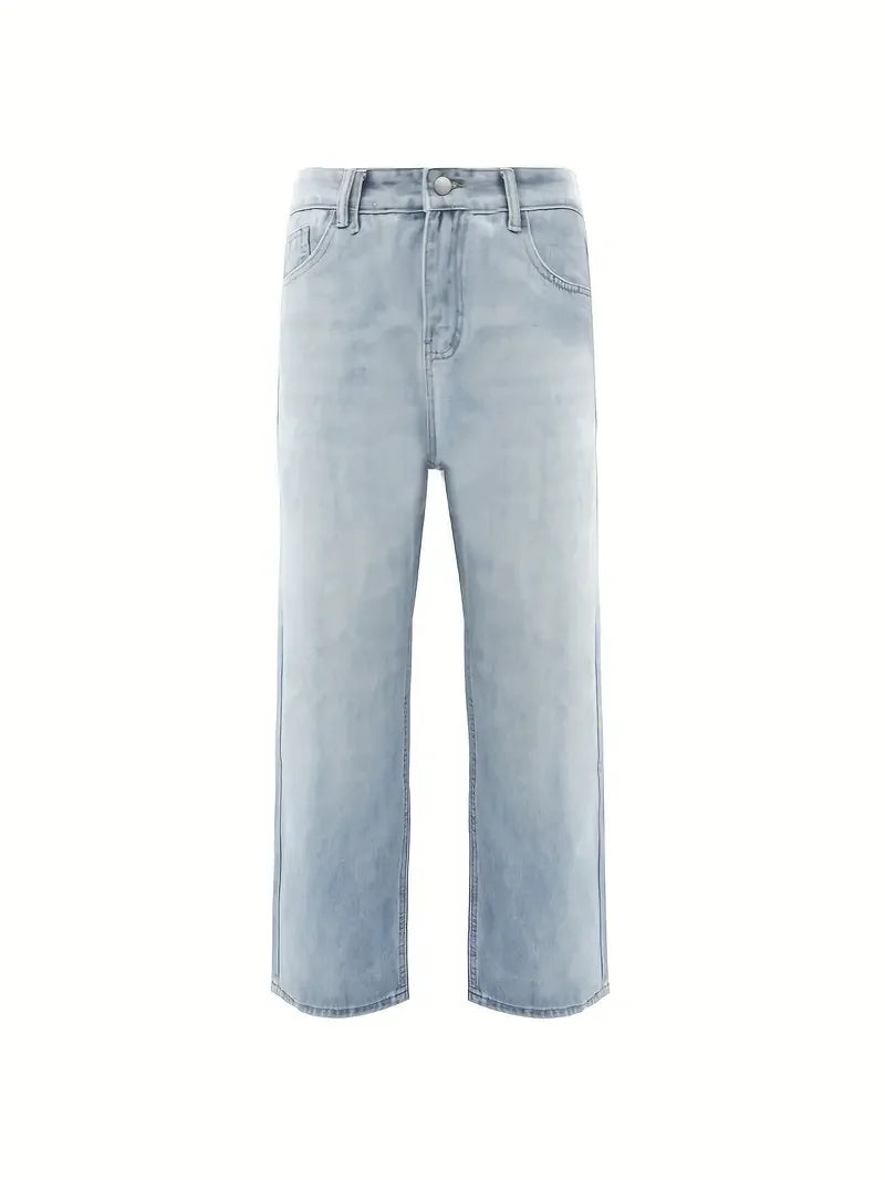 Men's Vintage Washed Loose Fit Jeans With Zipper Fly
