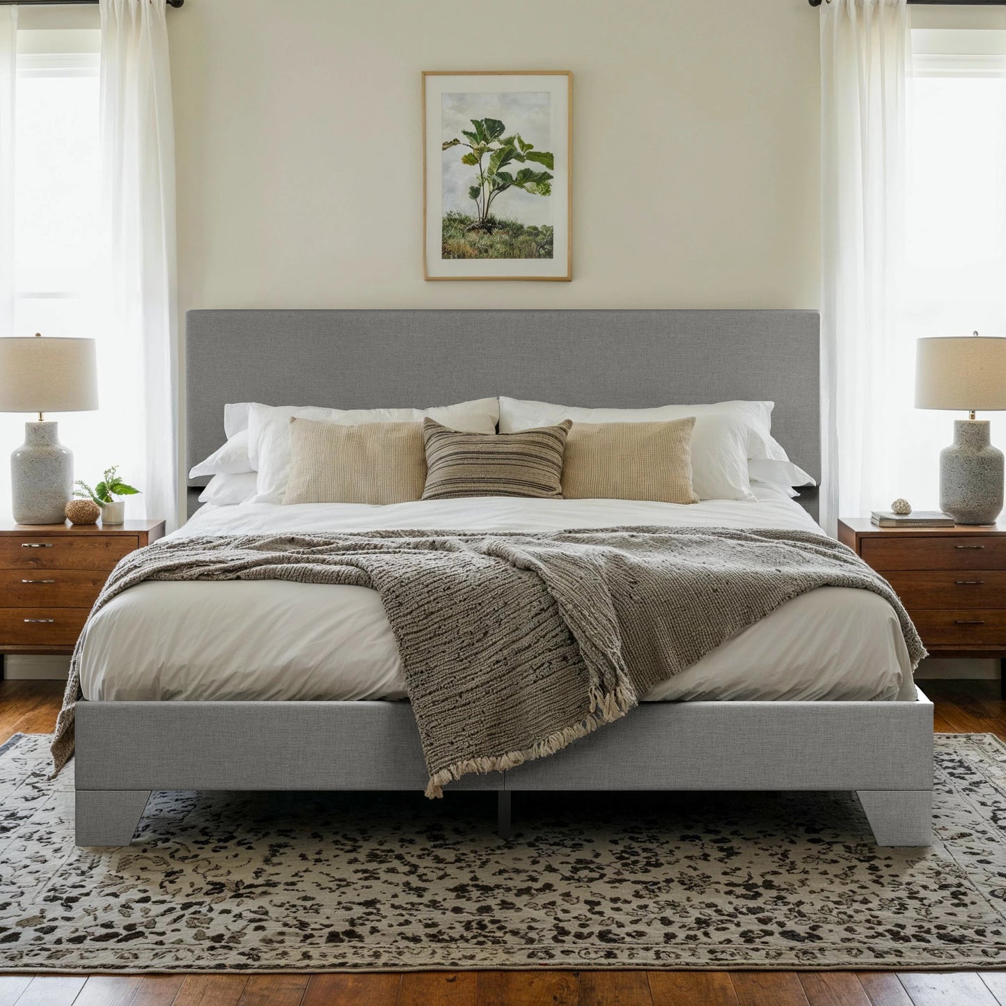 HOOMIC Upholstered Bed Frame With Adjustable Headboard And Noise Free