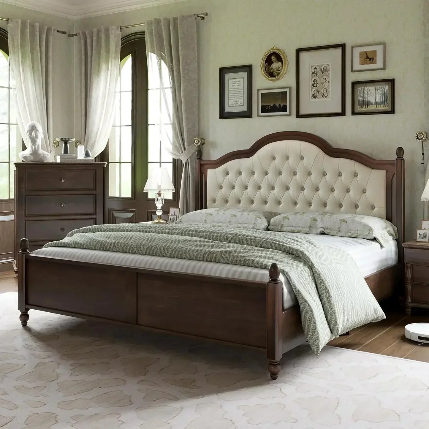 Solid Wood Bed Frame Transitional Platform Bed With Wood Slats