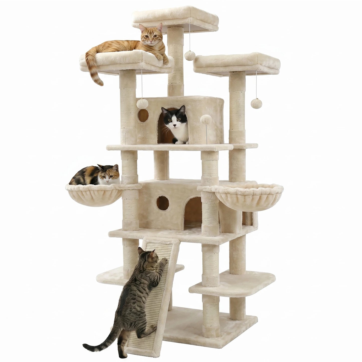 Cat Tree Tower With Two Condos And Scratching Posts