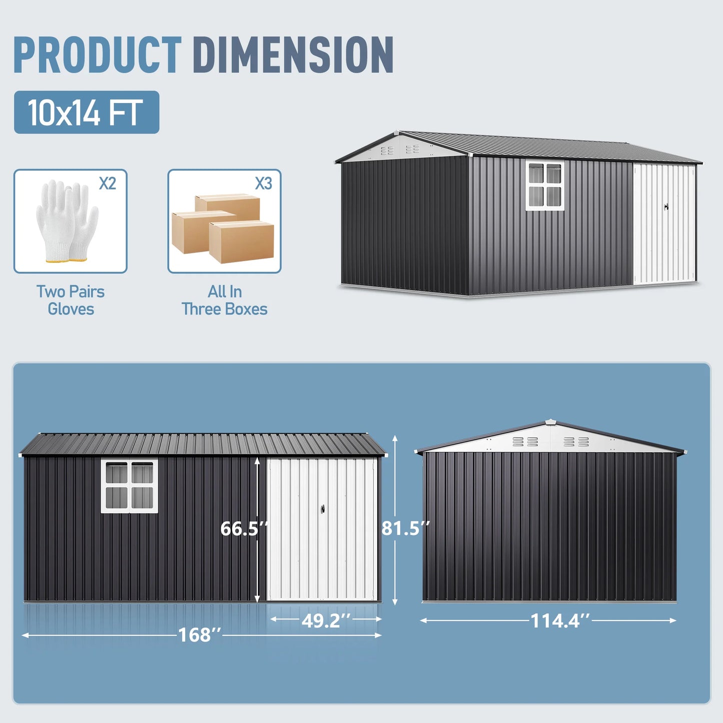 VIWAT Outdoor Metal Storage Shed With Window Lockable Heavy Duty Frame