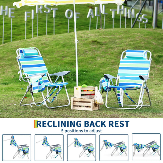 2 Pack Backpack Beach Chairs With Cooler Pouch