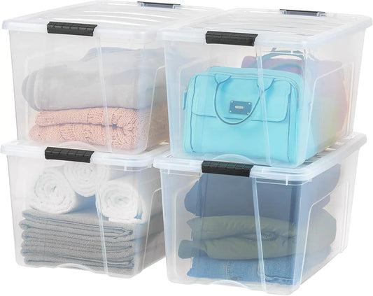 IRIS USA 72 QT Plastic Storage Box with Lid and Latches - 4 Pack - BPA-Free, See-Through Organizing Solution, Durable