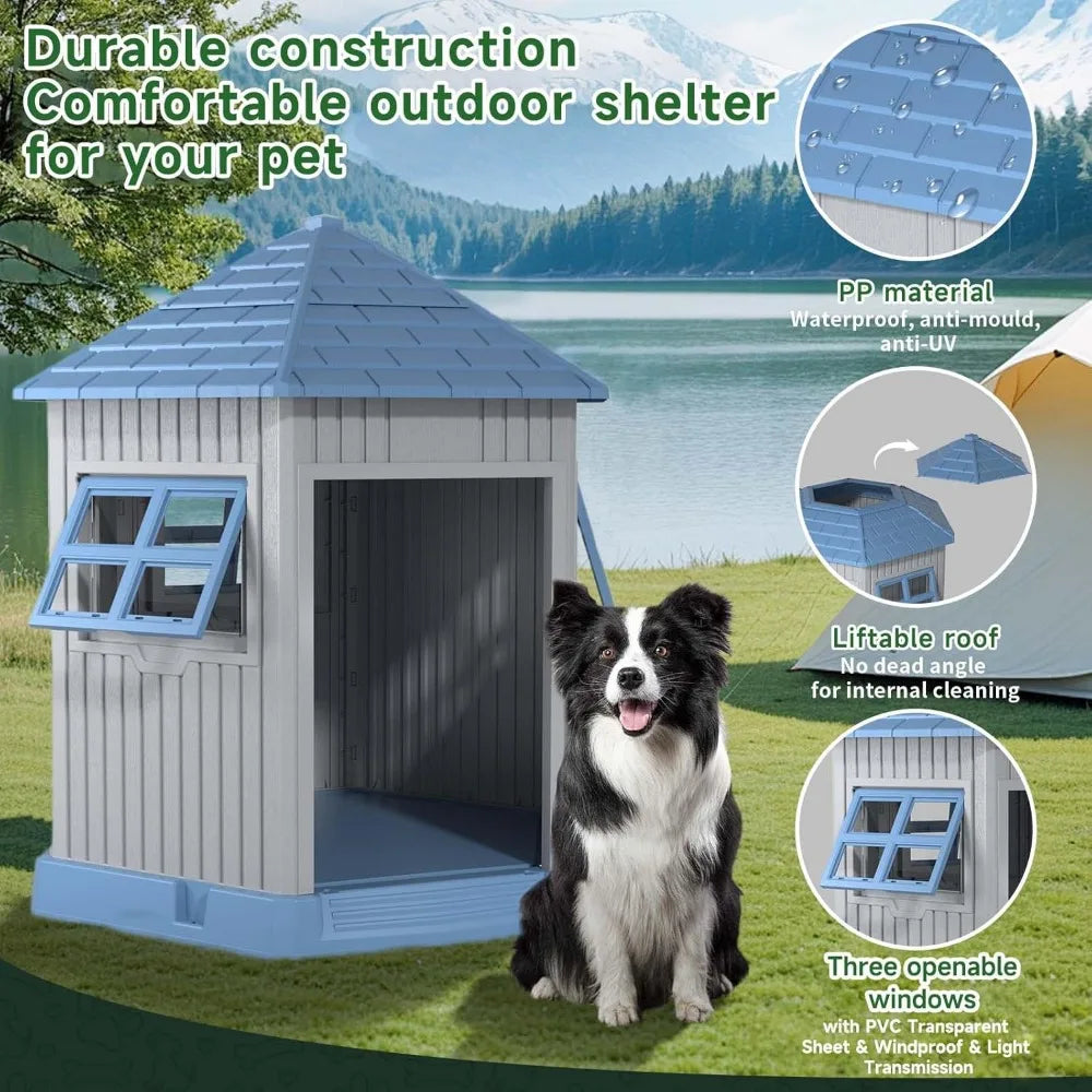Durable Indoor Outdoor Dog House Shelter With Elevated Floor Kennel