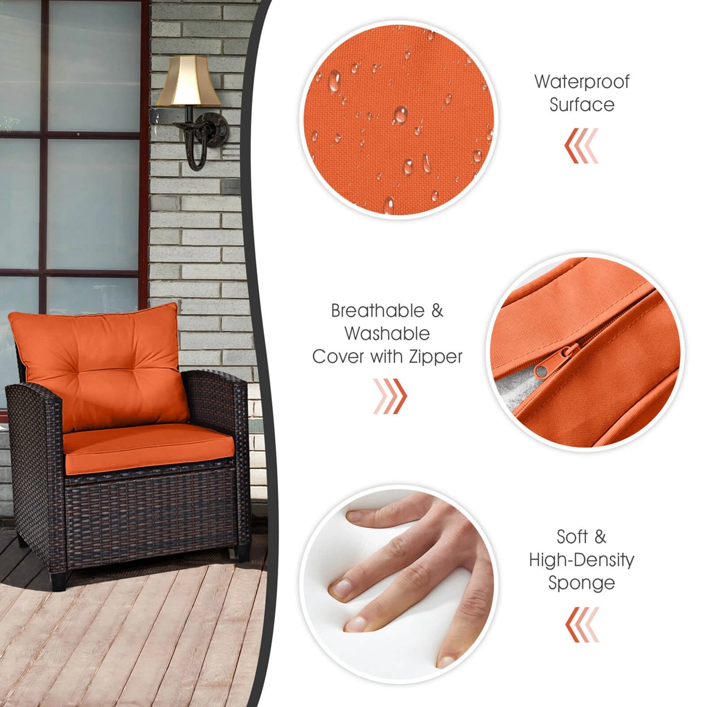 HOMASIS 3 Piece Patio Rattan Furniture Set Cushioned Conversation
