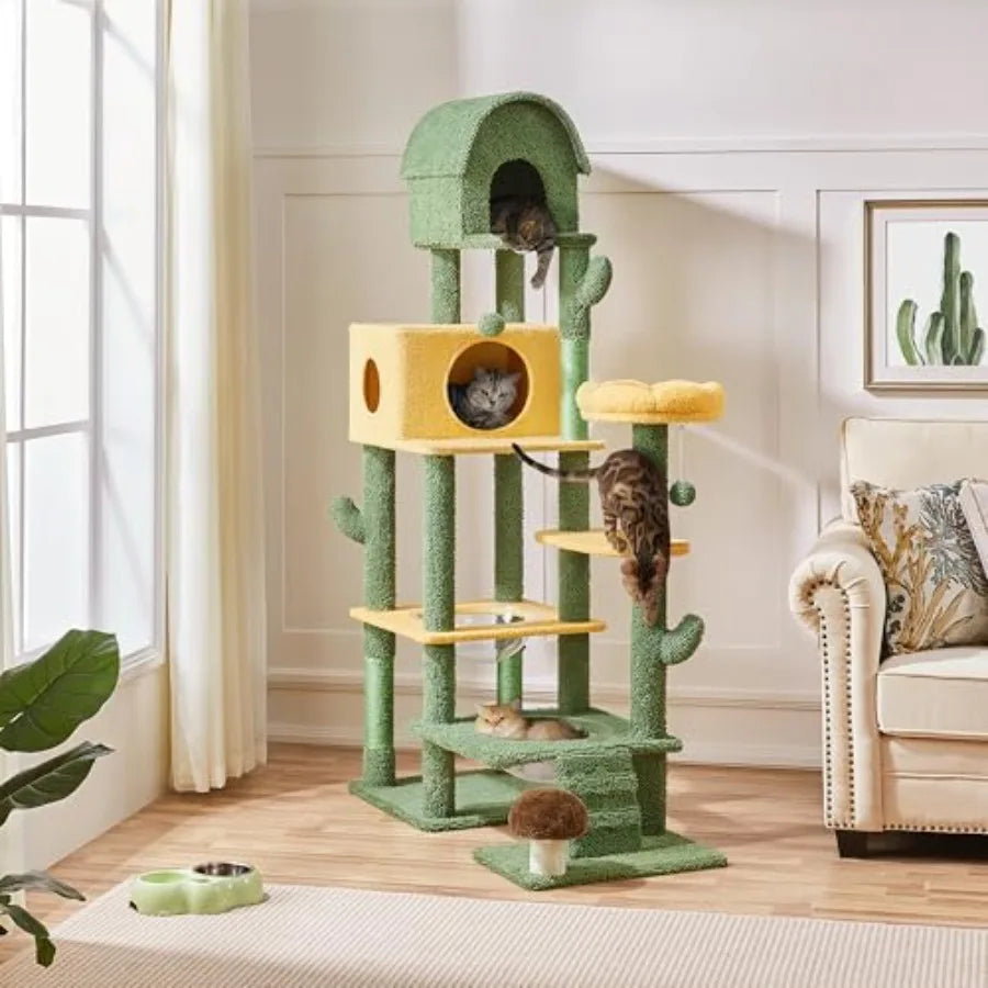 Cactus Cat Tree Multi Level Tower With Condos And Bowls