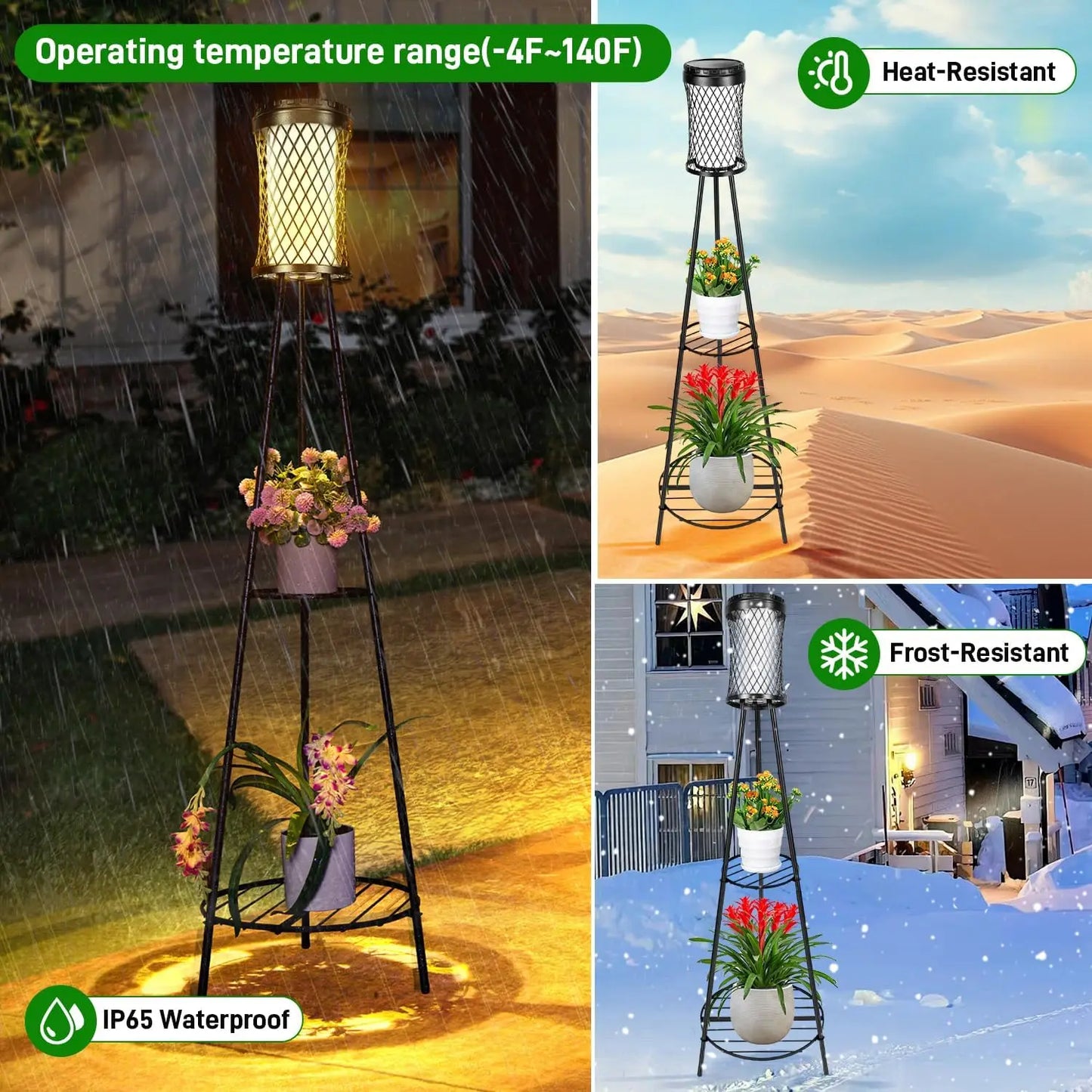 XMSJ Solar Floor Lamps With Plant Stand 2 Pack Outdoor