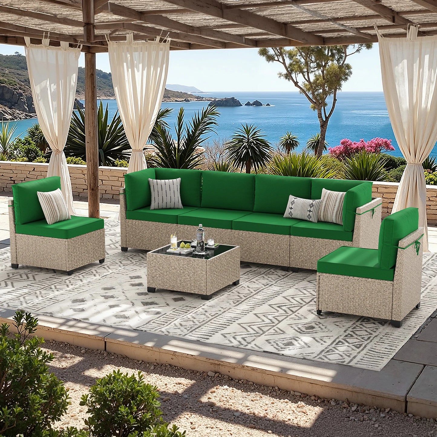 Outdoor Rattan Patio Furniture Set With Glass Table