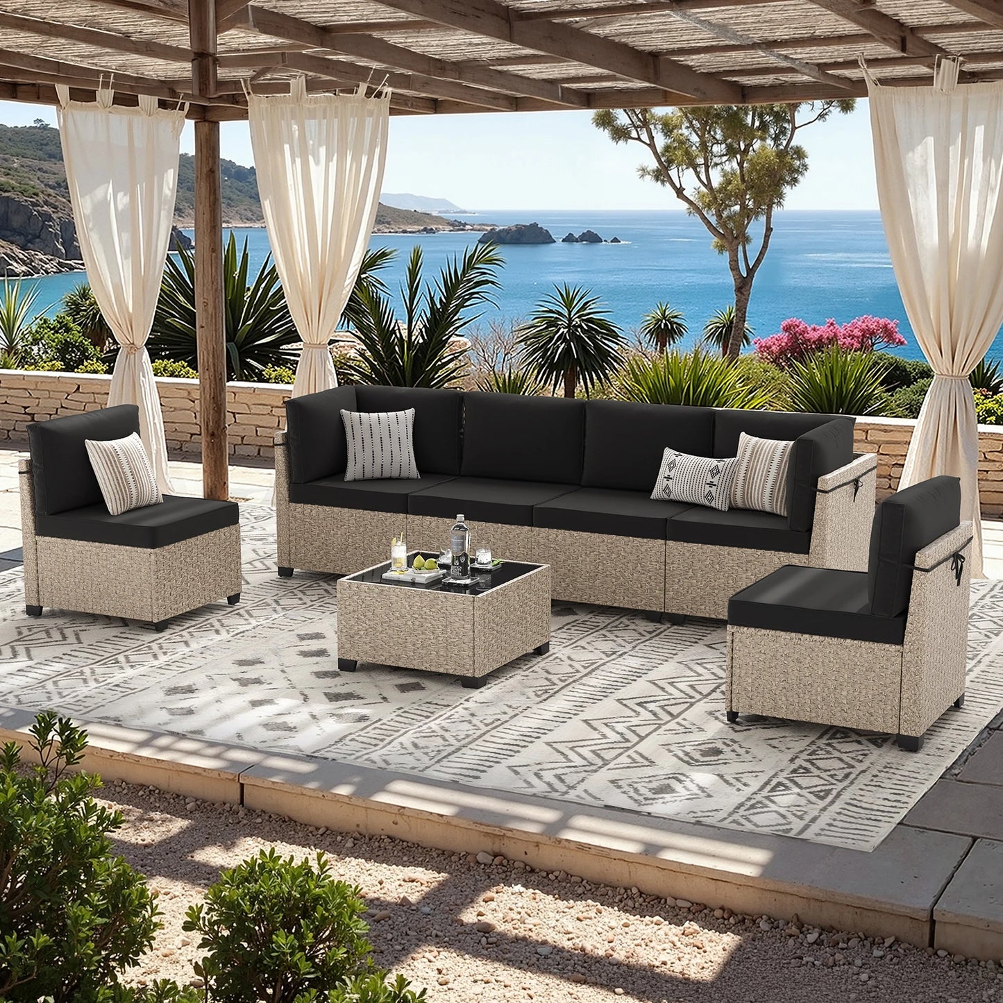 Outdoor Rattan Patio Furniture Set With Glass Table
