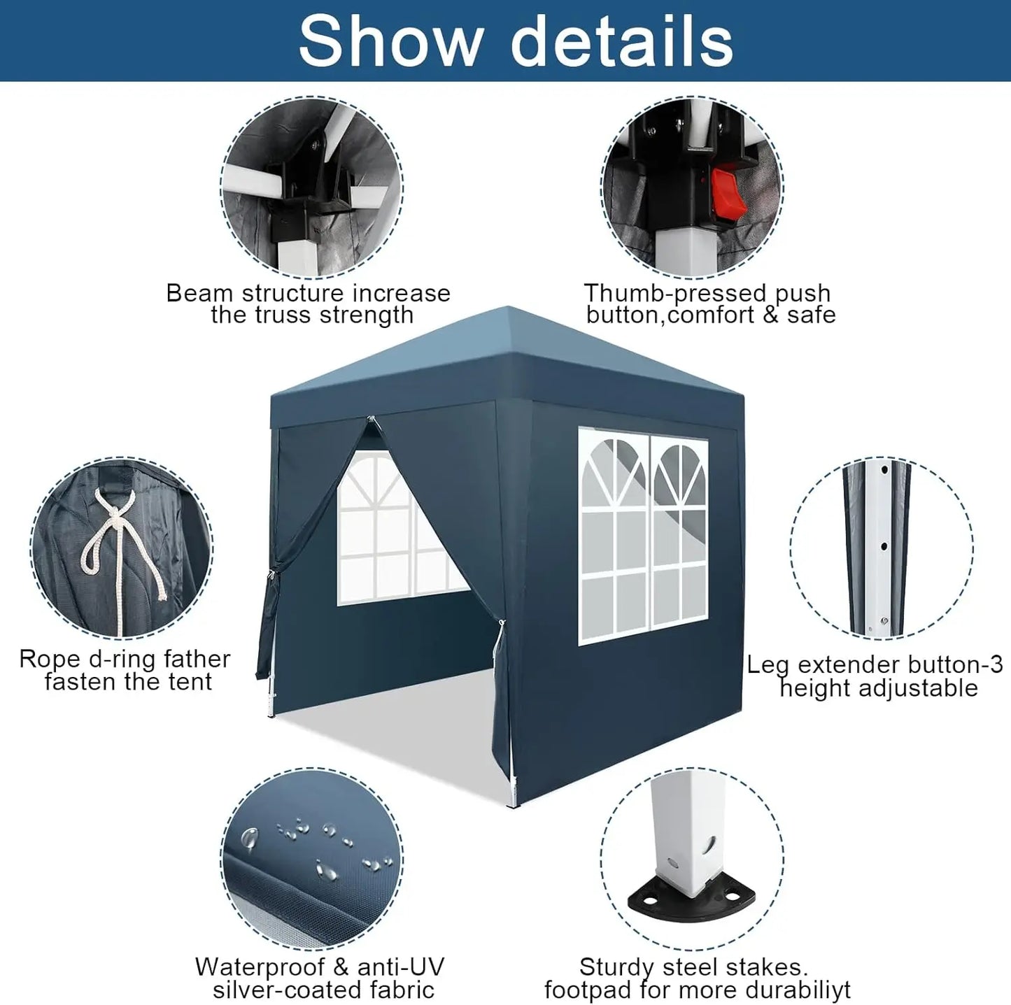 6.5x6.5ft Pop Up Canopy Tent, Outdoor Instant Shelter Folding Canopy with 4 Side Walls and