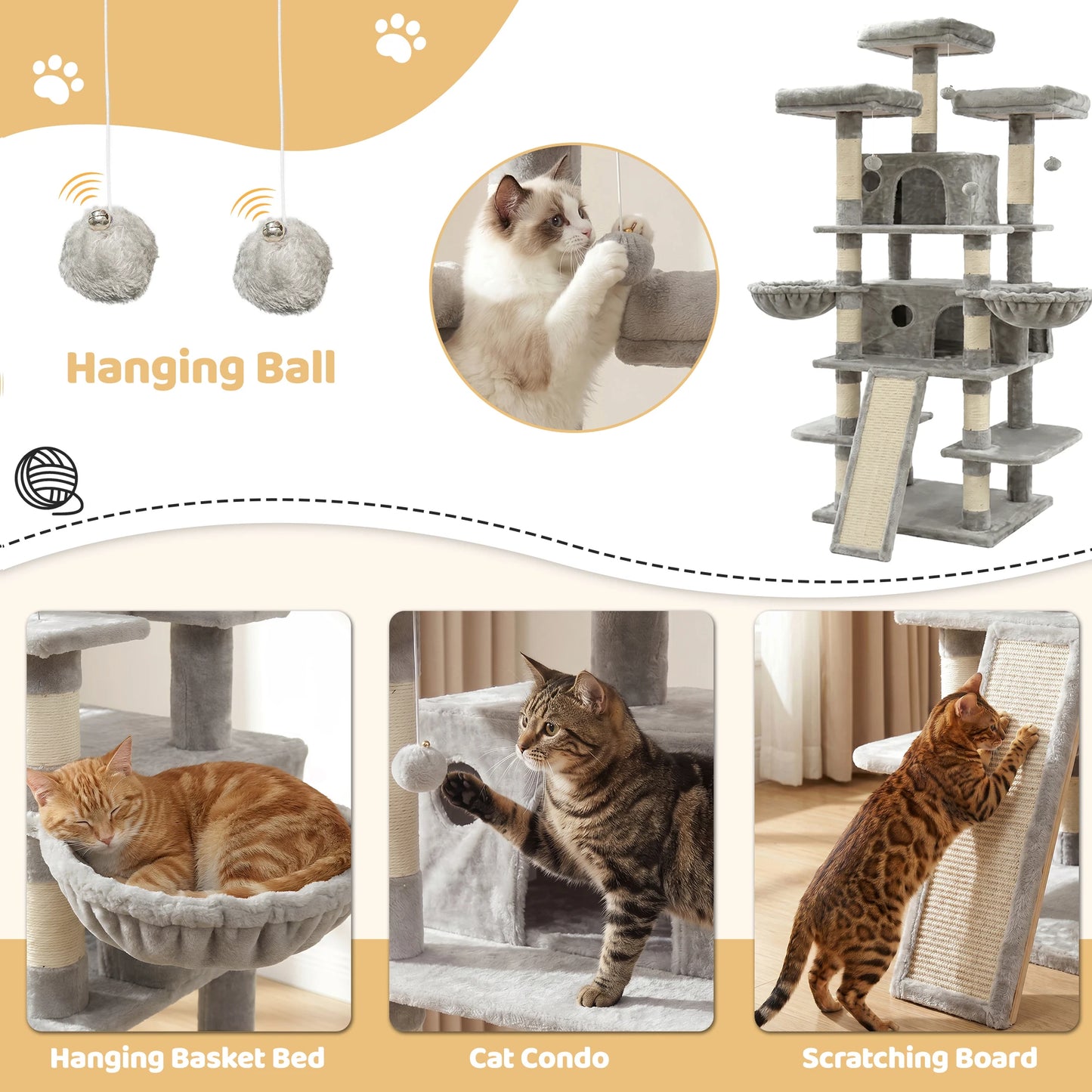 Cat Tree Tower With Two Condos And Scratching Posts