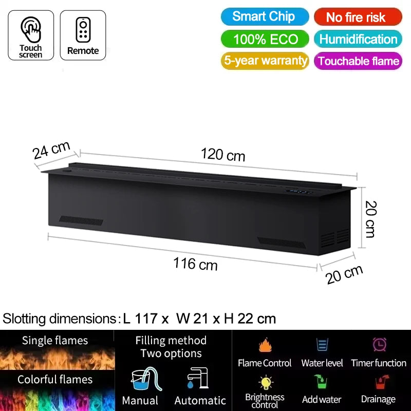 AFLYEVER Smart Water Vapor Fireplace 3D Flame Tuya App