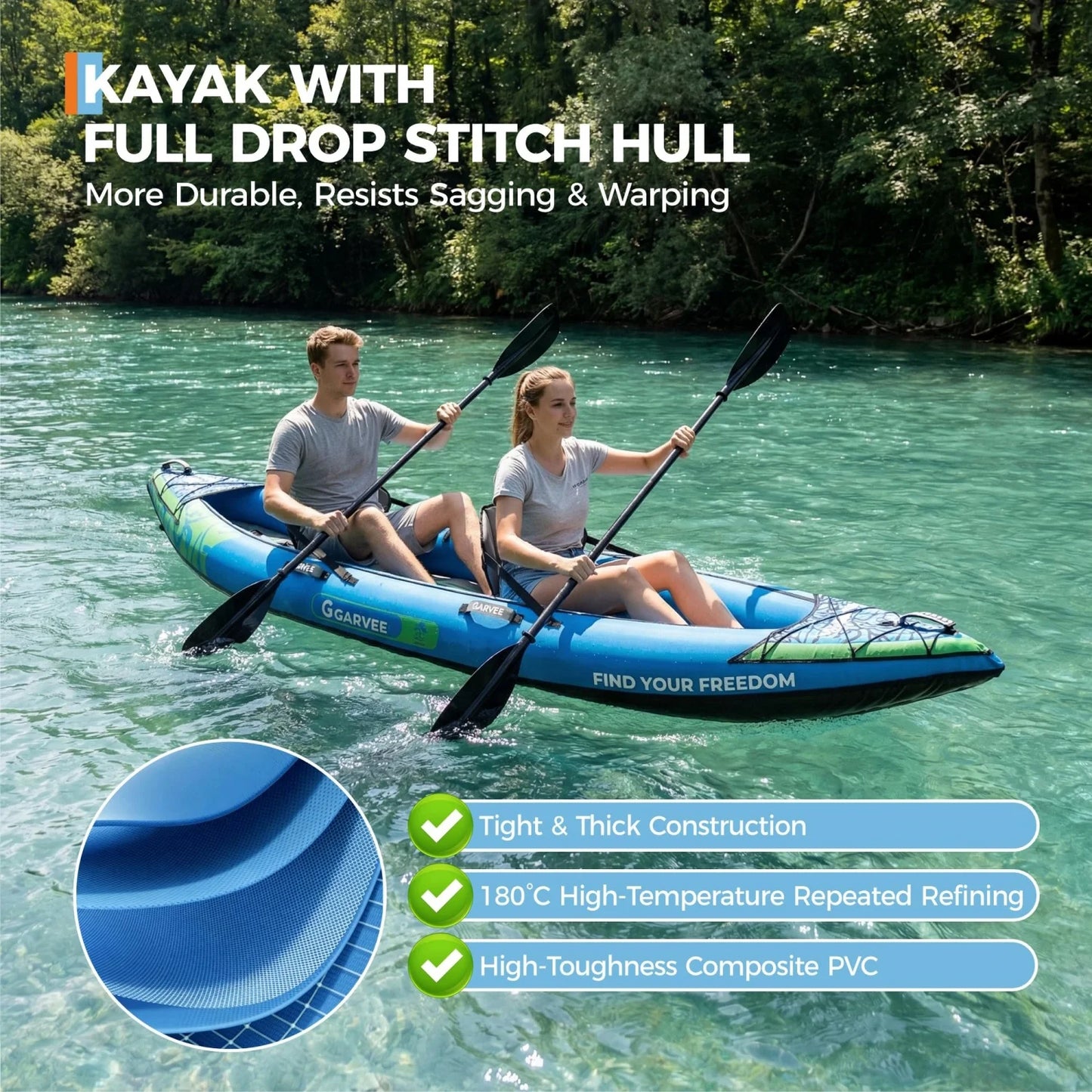 Two Person Inflatable Kayak For Fishing And Touring With Padded Seat