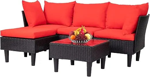 Outdoor 5 Piece Wicker Patio Conversation Set For Backyard Porch
