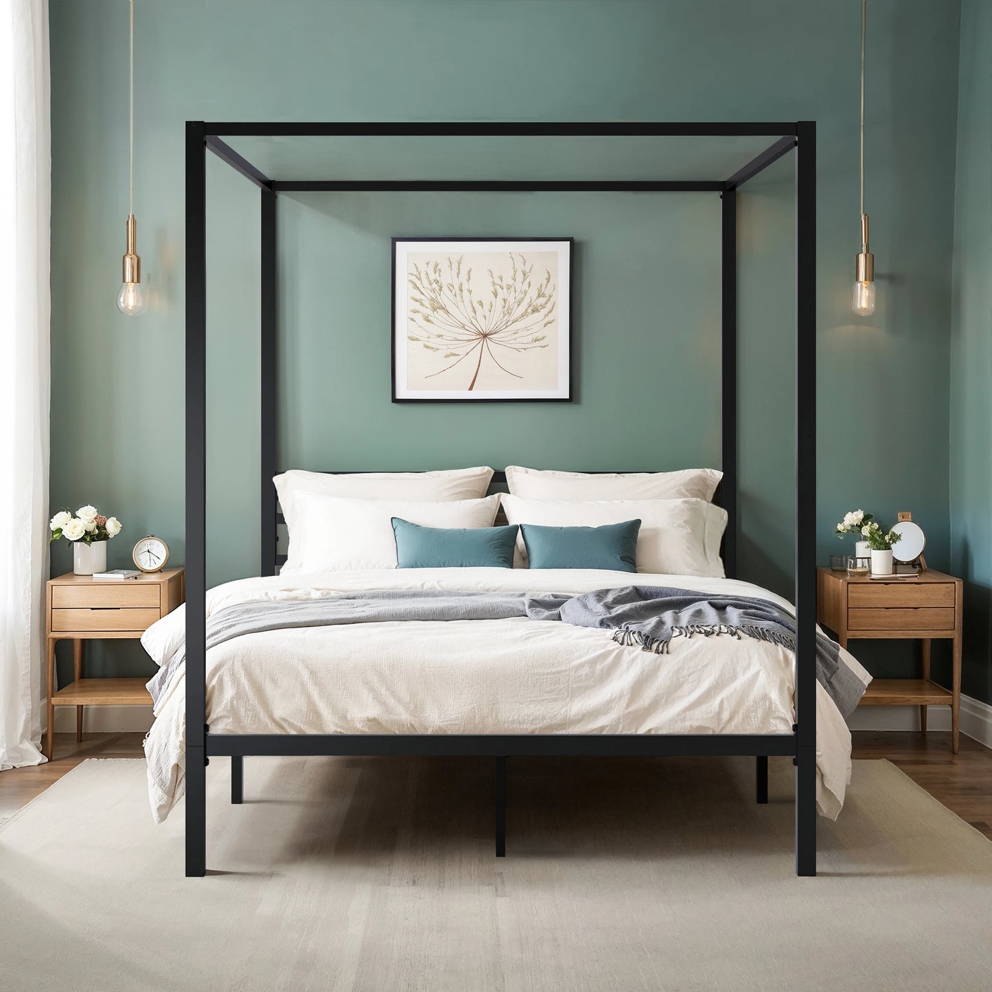 HOOMIC Canopy Bed Frame With Enhanced 4-Poster Design