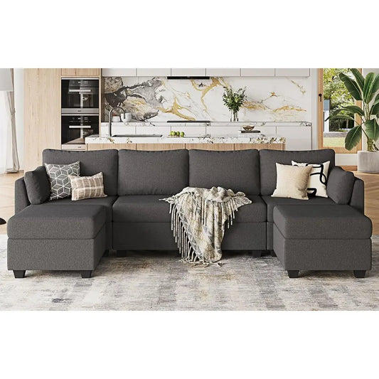 Elegant Convertible Sofa with Storage, Memory Foam, Living Room, Dark Grey