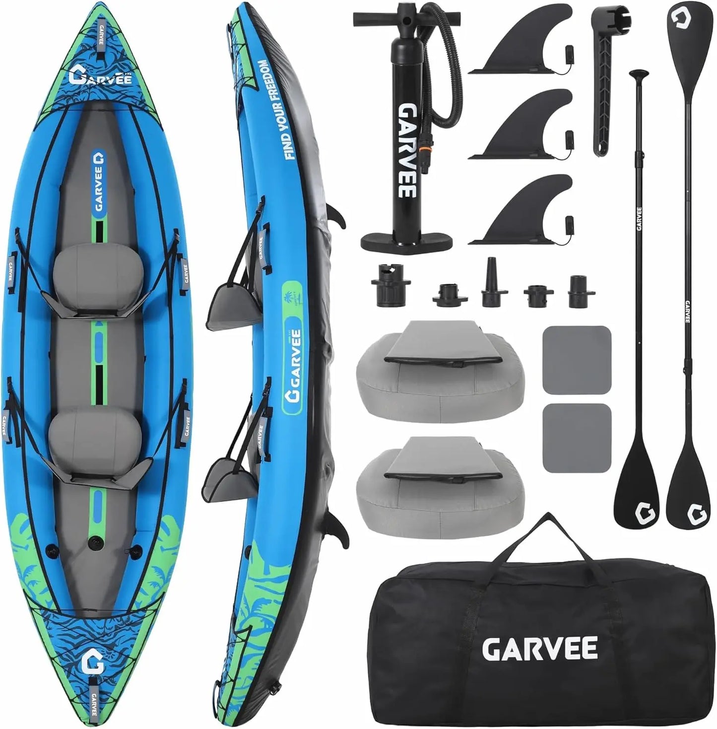 Inflatable Tandem Kayak Heavy Duty PVC With Adjustable Seats Backrest Paddles