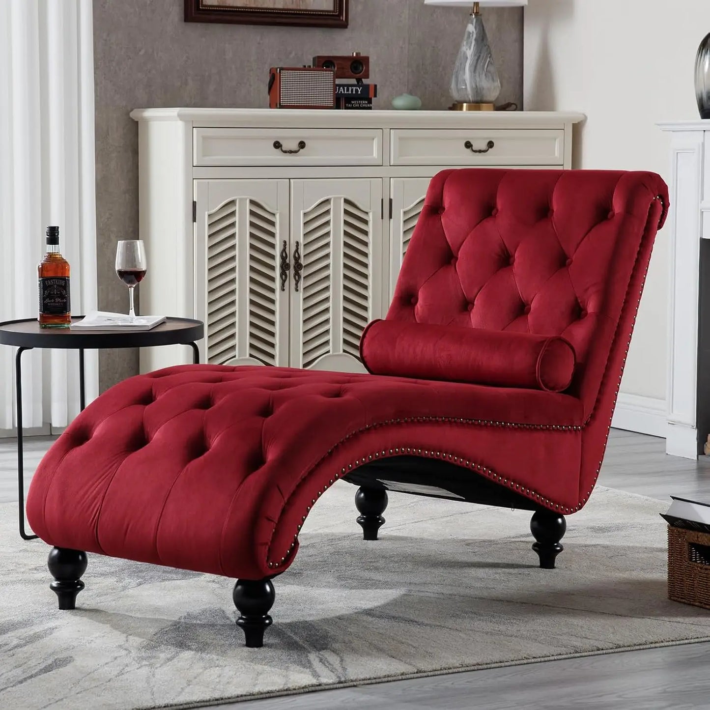 Chaise Lounge Indoor,Velvet Upholstered Lounge Chair Button-Tufted Armless Chair with Pillow, for Bedroom Living, Customized