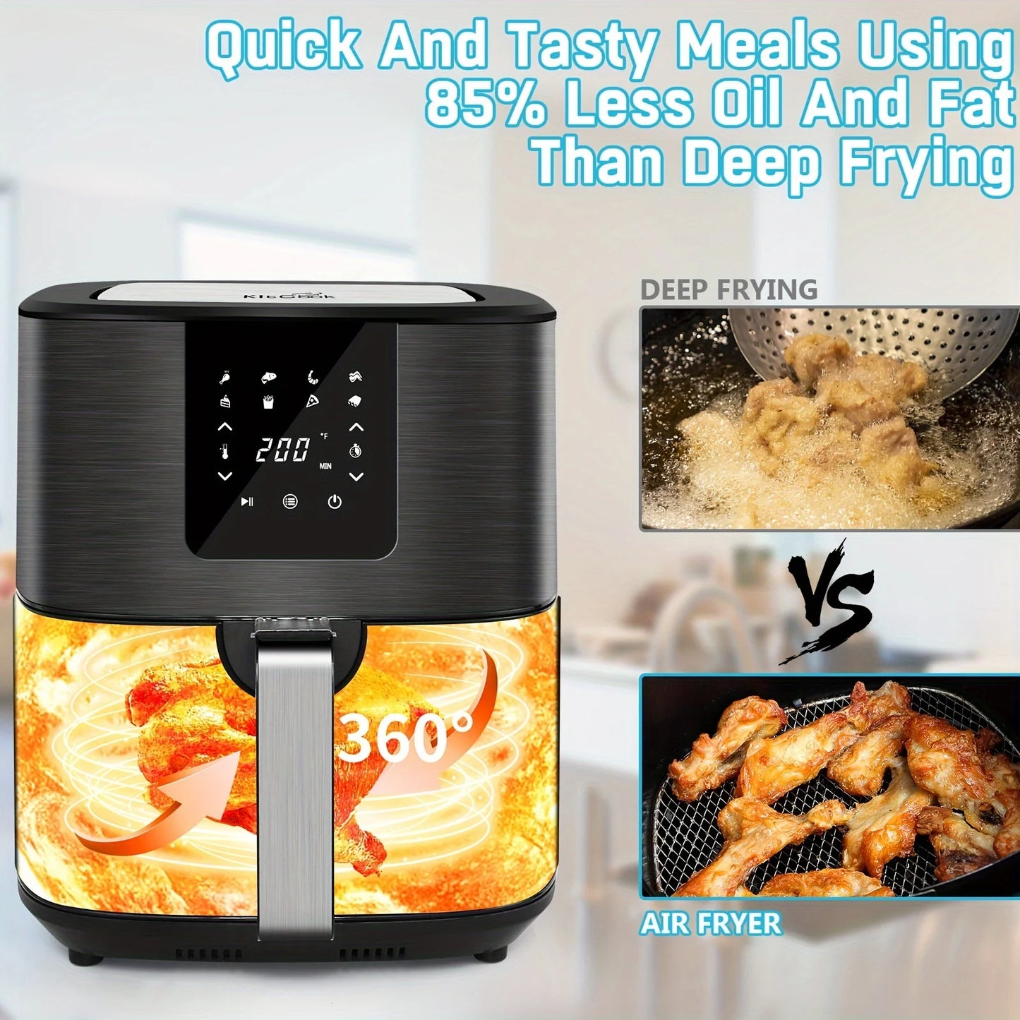 KitCook Air Fryer 1500W With 8 Presets And Digital Touch