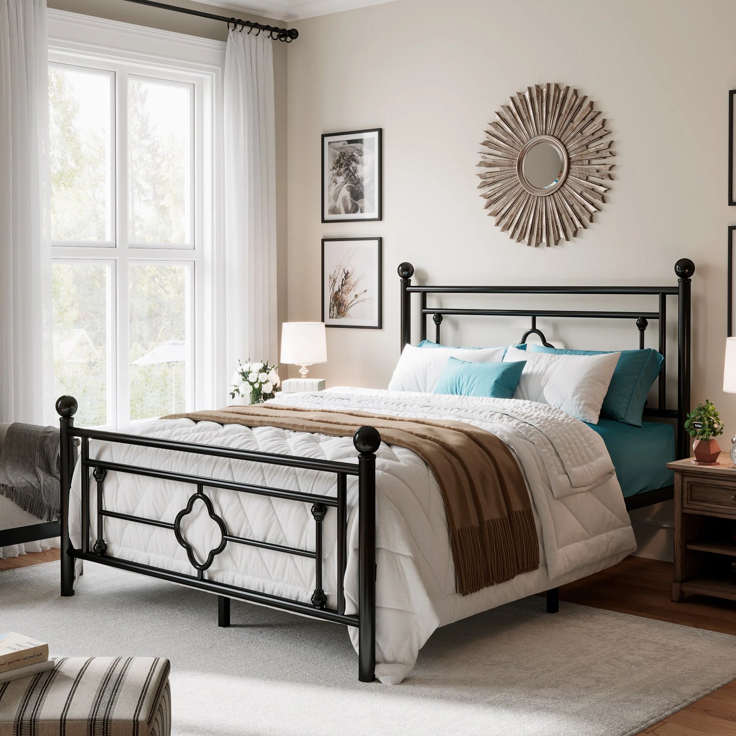 HOOMIC Vintage Victorian Metal Platform Bed Frame With Wrought Iron Headboard