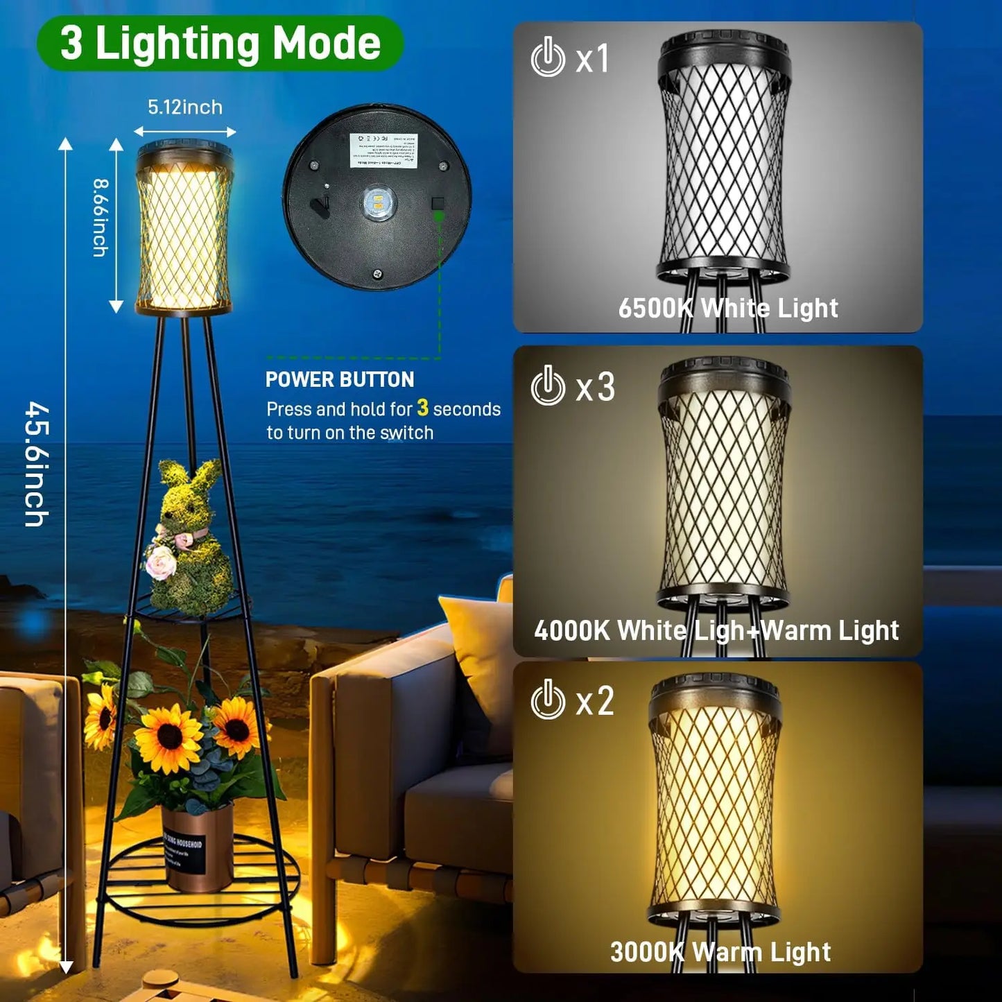 XMSJ Solar Floor Lamps With Plant Stand 2 Pack Outdoor