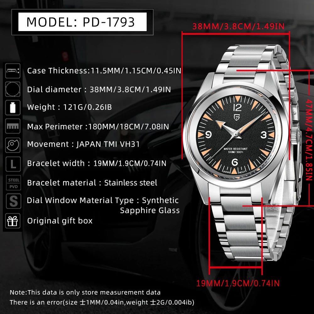 Pagani Design VH31 Casual Quartz Watch Stainless Steel Waterproof 10Bar