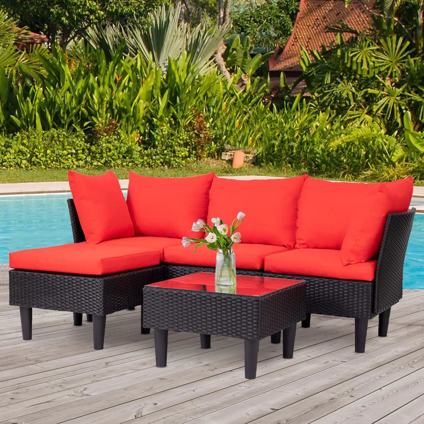 Patio Furniture Set 5 Pieces Outdoor Wicker Conversation Set