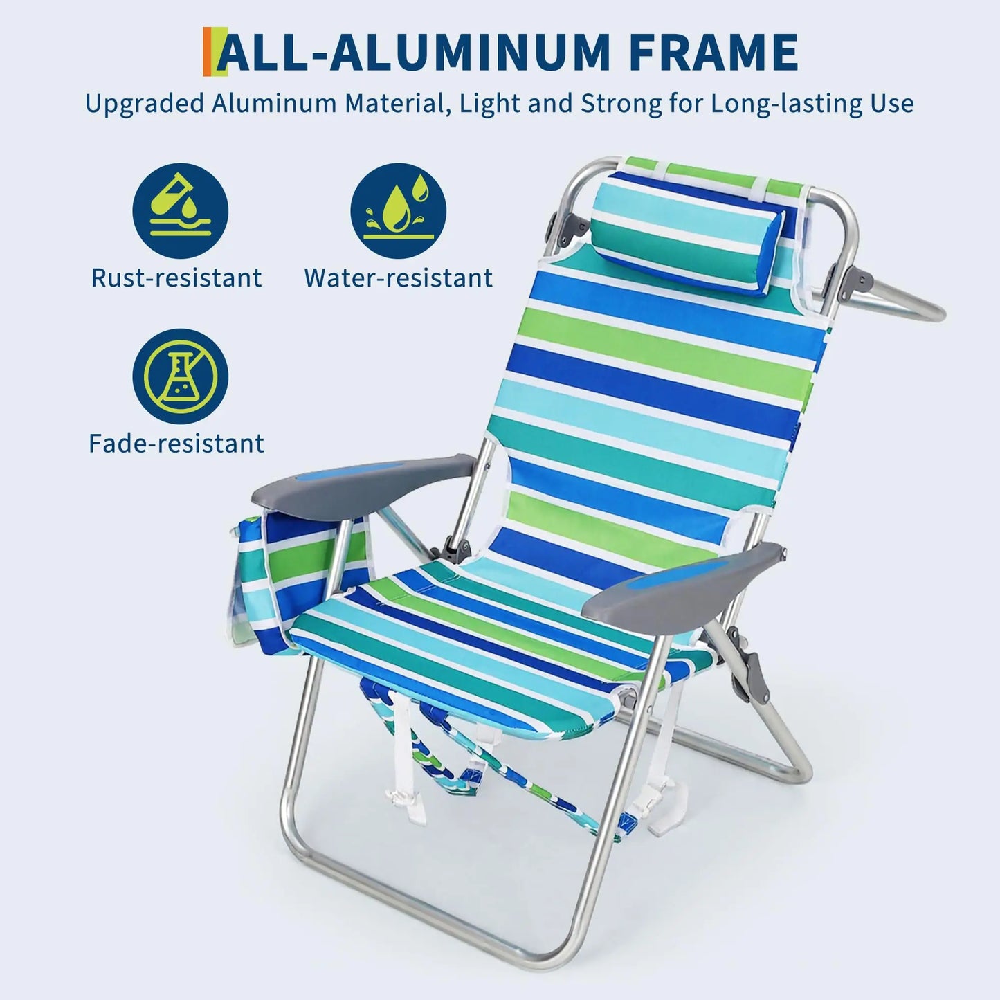 2 Pack Backpack Beach Chairs With Cooler Pouch
