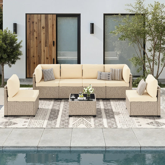 Rattan Patio Furniture Set With Tempered Glass Table All Weather