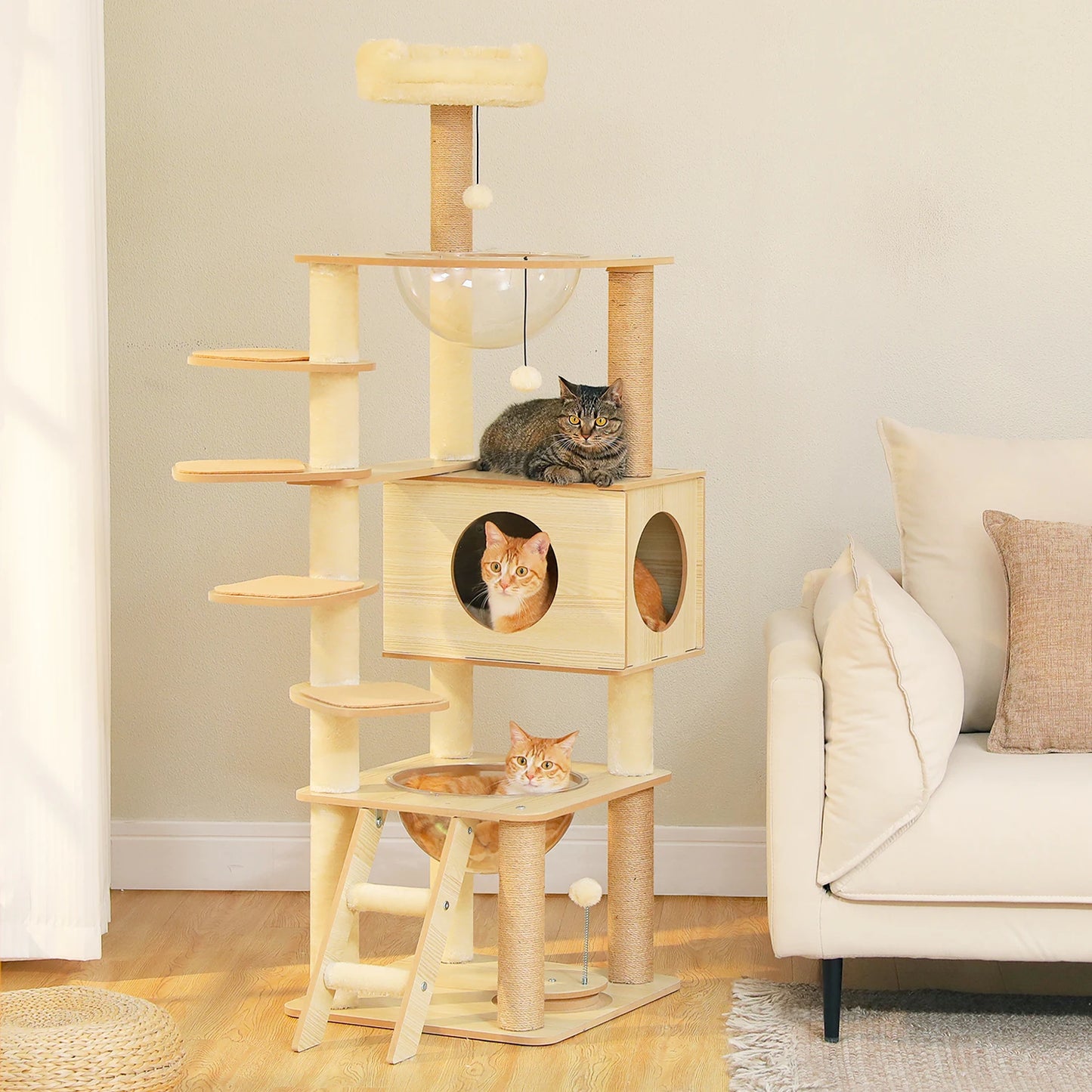 Multi Level Cat Tree Indoor Wood Tower With Scratching Posts
