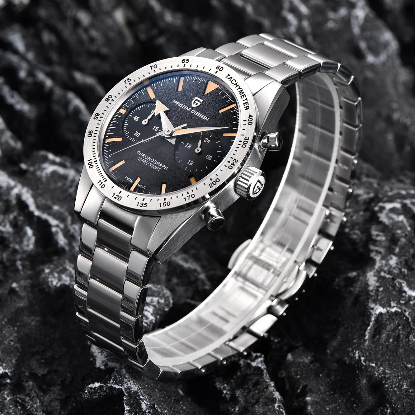PAGANI DESIGN Retro Luxury Quartz Mens Watch Stainless Steel Chronograph